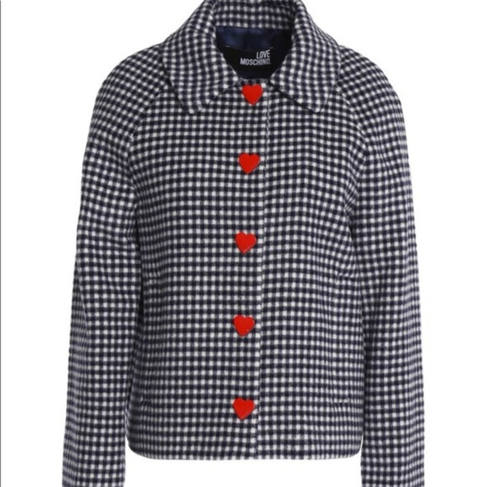 Love Moschino Checkered Jacket with Red Heart Accents